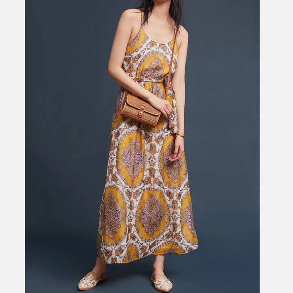 Anthropologie Akemi + Kin Medallion Maxi Dress yellow gold - S - Picture 1 of 15